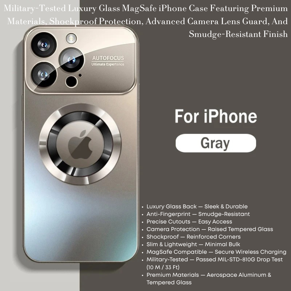 Luxury iPhone Case MagSafe Compatible Electroplated Glass Magnetic Shockproof Cover Camera Lens Protection Slim Reflective Hard Back