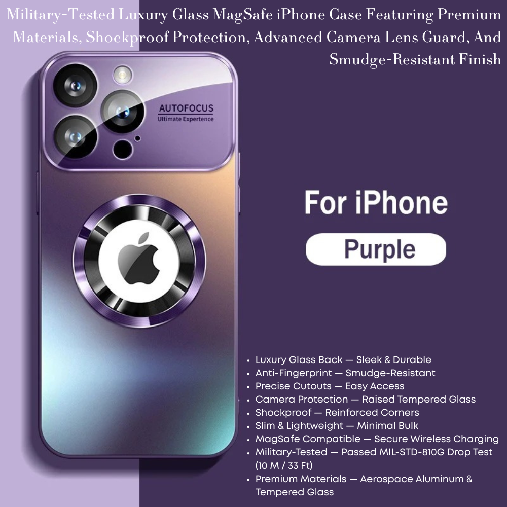 Luxury iPhone Case MagSafe Compatible Electroplated Glass Magnetic Shockproof Cover Camera Lens Protection Slim Reflective Hard Back