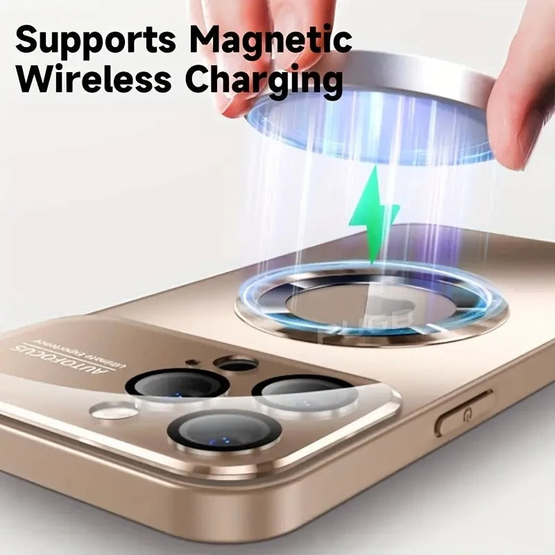 Luxury iPhone Case MagSafe Compatible Electroplated Glass Magnetic Shockproof Cover Camera Lens Protection Slim Reflective Hard Back