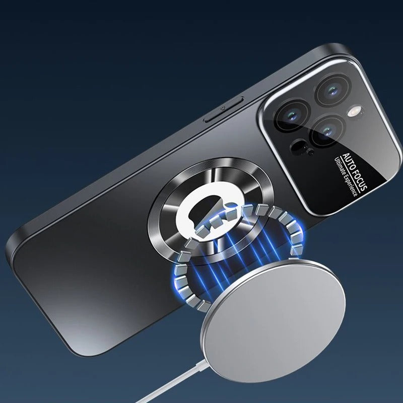 Luxury iPhone Case MagSafe Compatible Electroplated Glass Magnetic Shockproof Cover Camera Lens Protection Slim Reflective Hard Back
