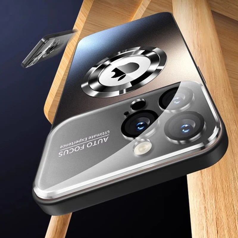 Luxury iPhone Case MagSafe Compatible Electroplated Glass Magnetic Shockproof Cover Camera Lens Protection Slim Reflective Hard Back