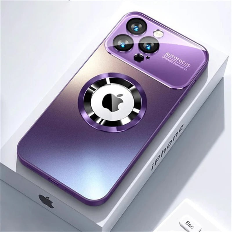 Luxury iPhone Case MagSafe Compatible Electroplated Glass Magnetic Shockproof Cover Camera Lens Protection Slim Reflective Hard Back