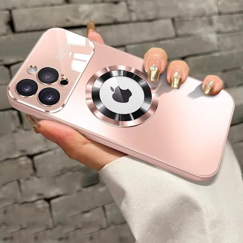 Luxury iPhone Case MagSafe Compatible Electroplated Glass Magnetic Shockproof Cover Camera Lens Protection Slim Reflective Hard Back