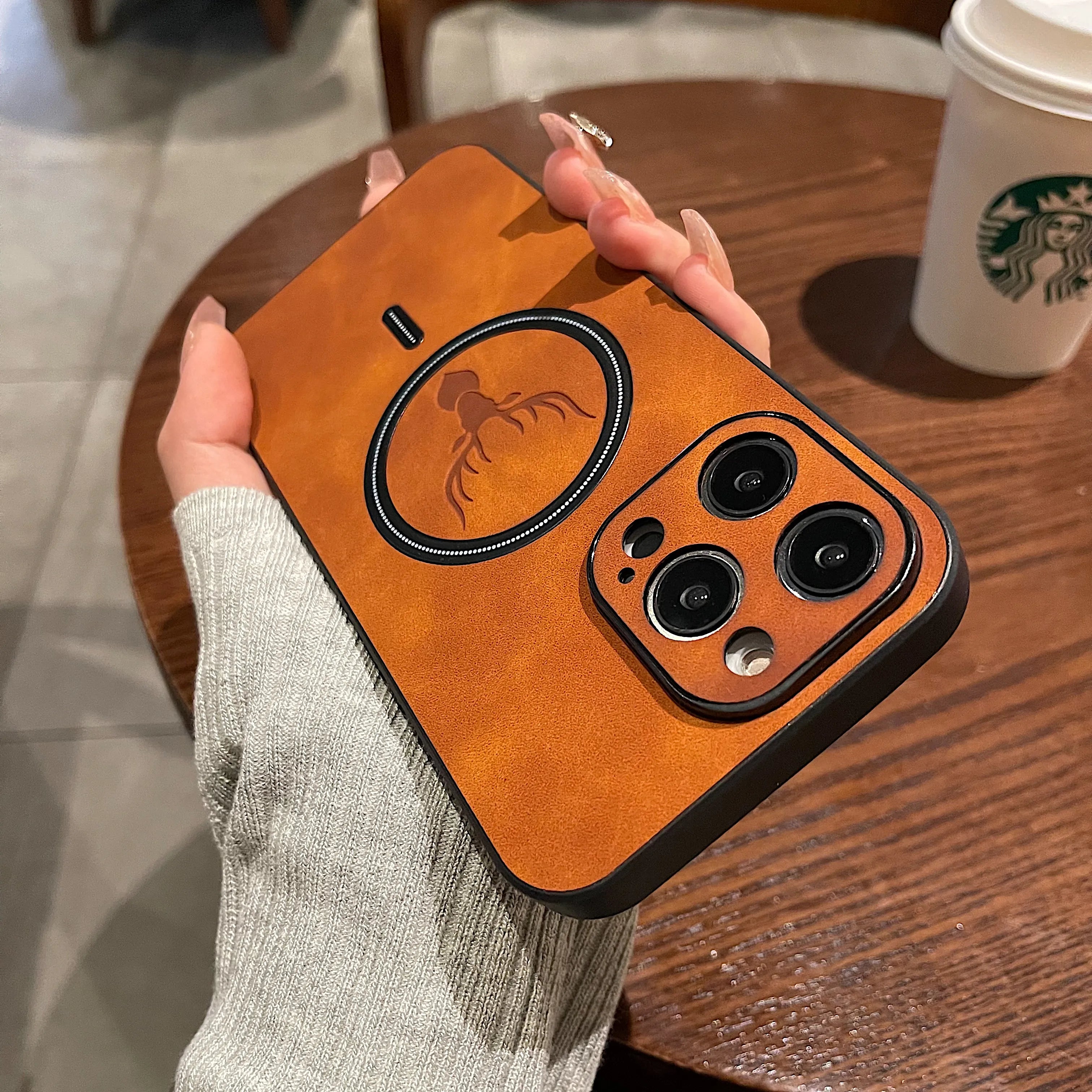 Luxury iPhone Case MagSafe Compatible Genuine Deer Leather Shockproof Protective Cover Bumper Frame Camera Lens Protection Slim Design