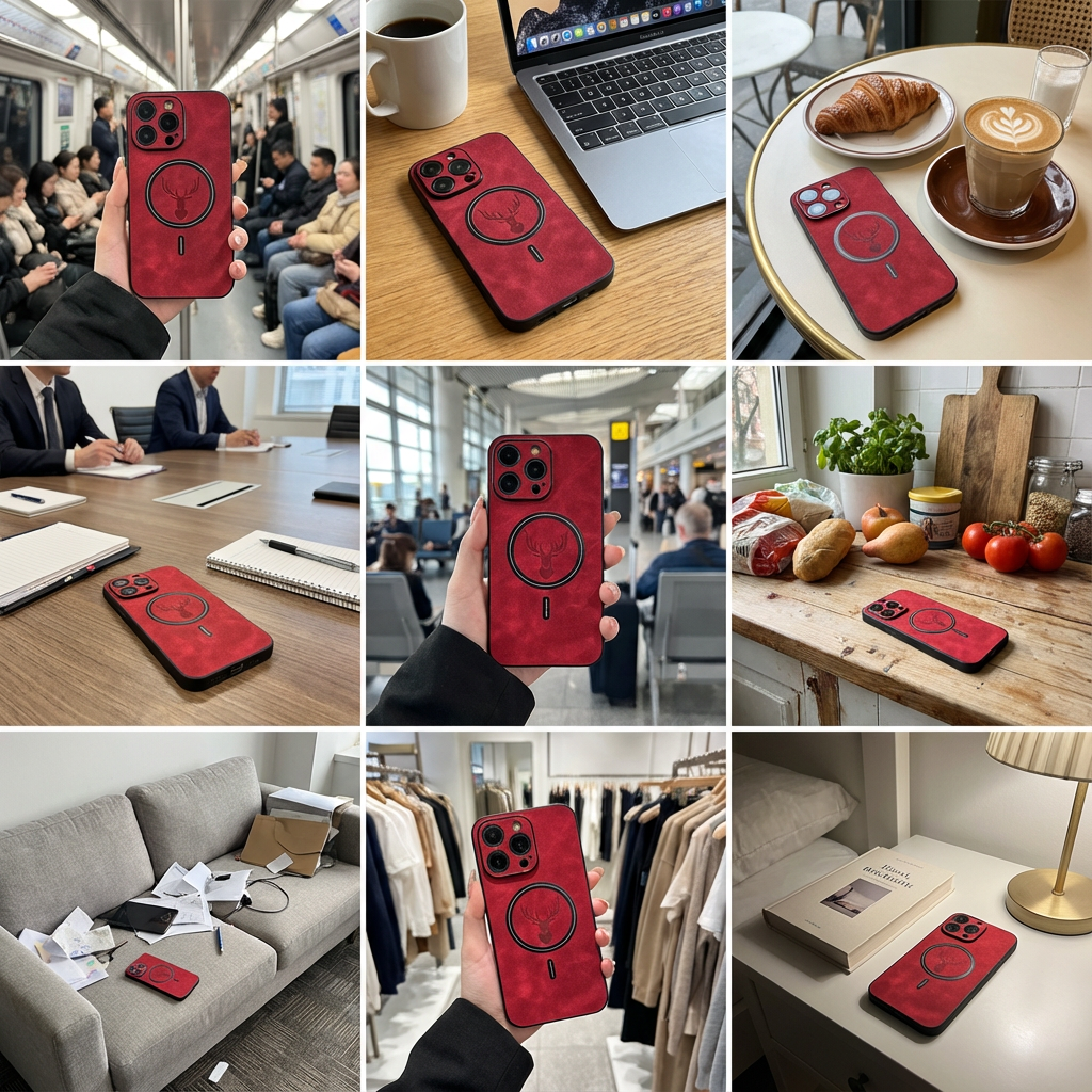 Luxury iPhone Case MagSafe Compatible Genuine Deer Leather Shockproof Protective Cover Bumper Frame Camera Lens Protection Slim Design