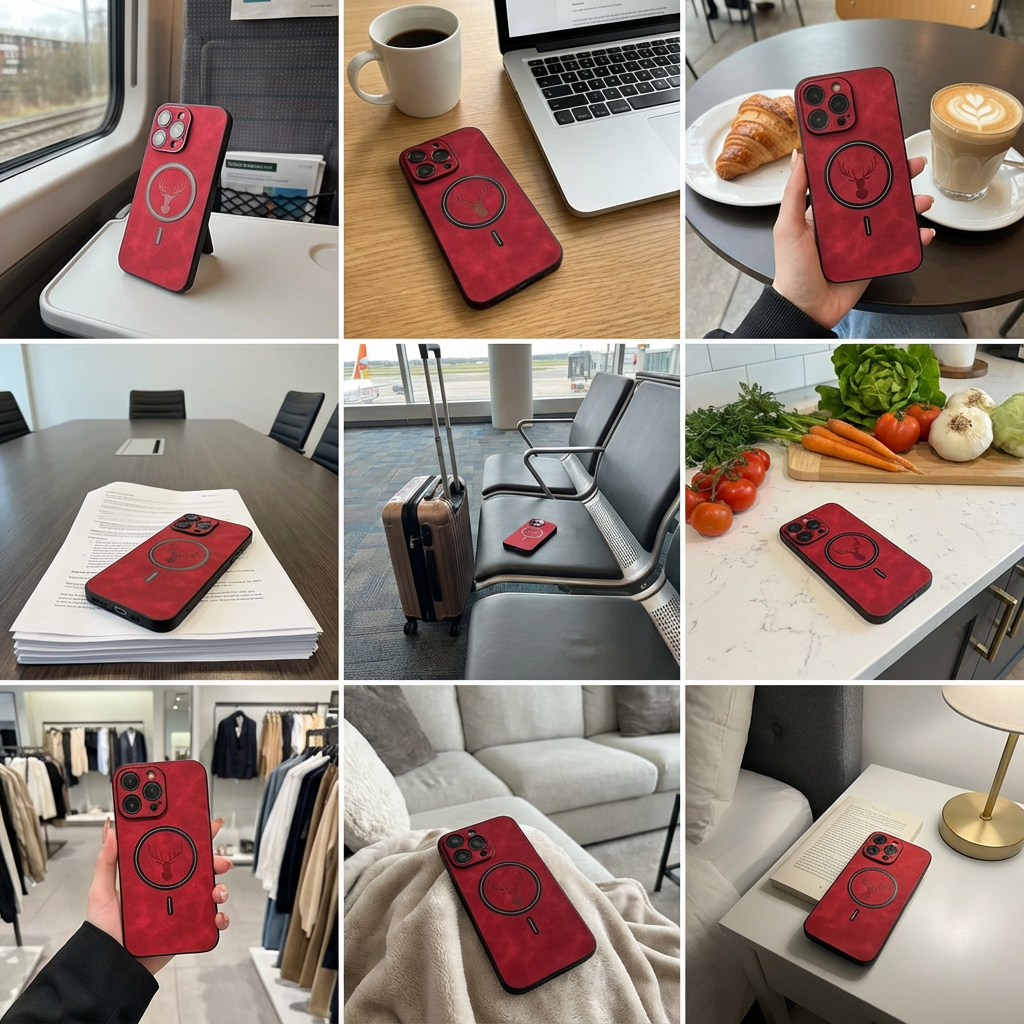 Luxury iPhone Case MagSafe Compatible Genuine Deer Leather Shockproof Protective Cover Bumper Frame Camera Lens Protection Slim Design