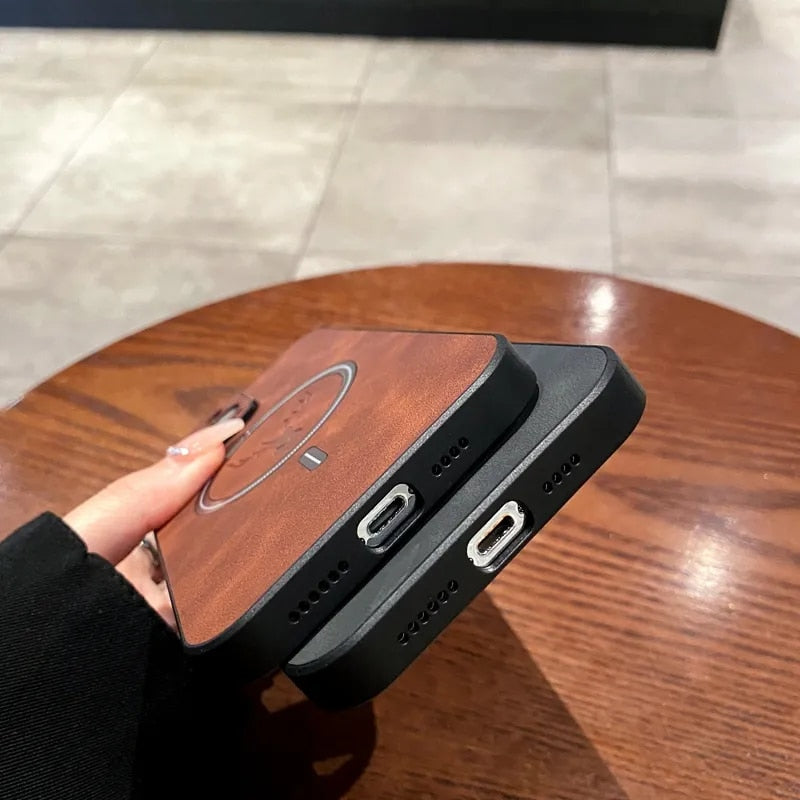 Luxury iPhone Case MagSafe Compatible Genuine Deer Leather Shockproof Protective Cover Bumper Frame Camera Lens Protection Slim Design