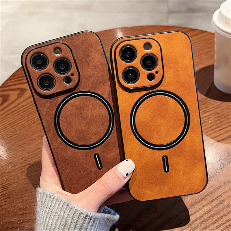 Luxury iPhone Case MagSafe Compatible Genuine Leather Shockproof Protective Cover Camera Lens Protection Magnetic Slim Design