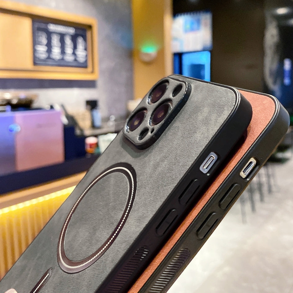 Luxury iPhone Case MagSafe Compatible Genuine Leather Shockproof Protective Cover Camera Lens Protection Magnetic Slim Design