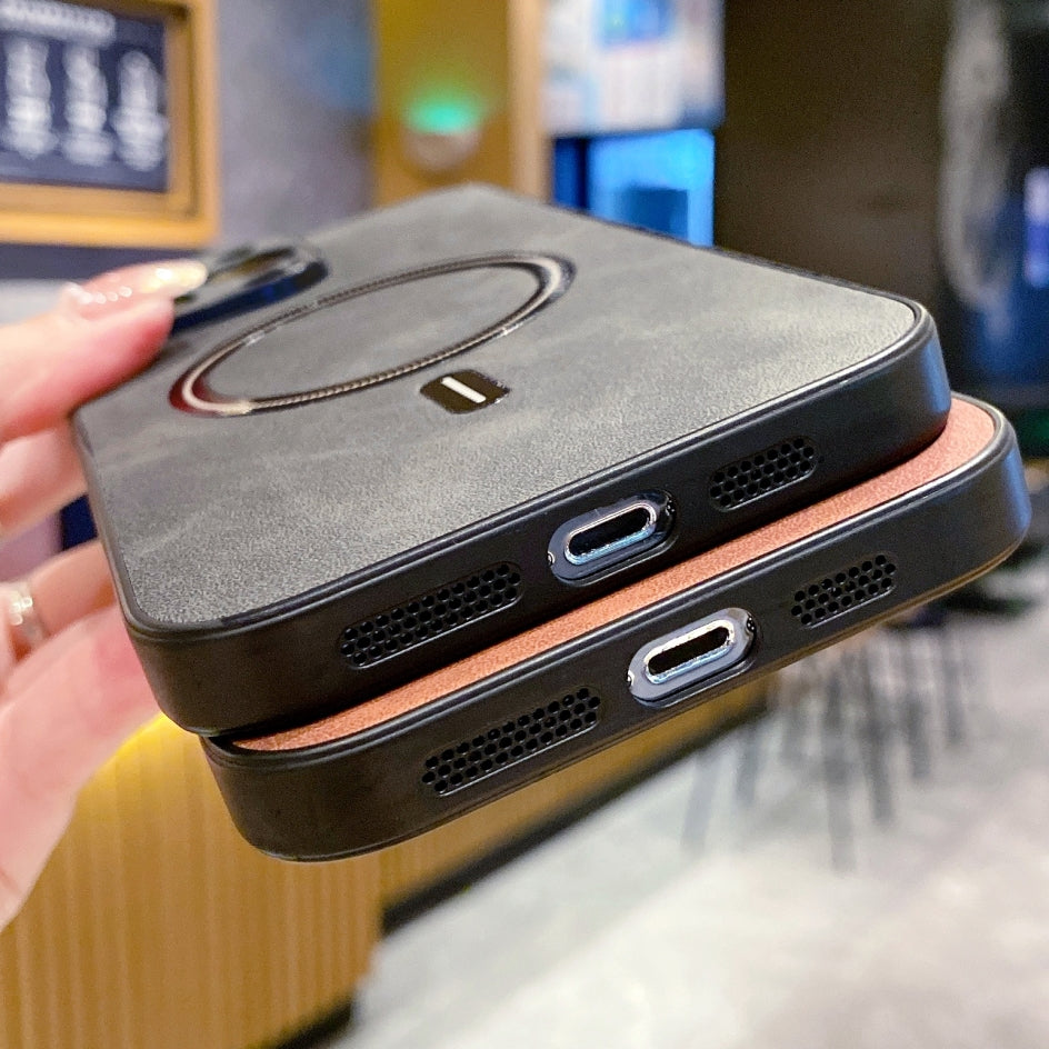 Luxury iPhone Case MagSafe Compatible Genuine Leather Shockproof Protective Cover Camera Lens Protection Magnetic Slim Design