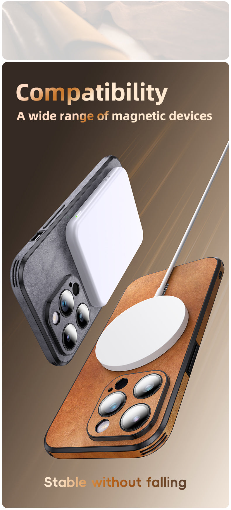Luxury iPhone Case MagSafe Compatible Genuine Leather Shockproof Protective Cover Camera Lens Protection Magnetic Slim Design