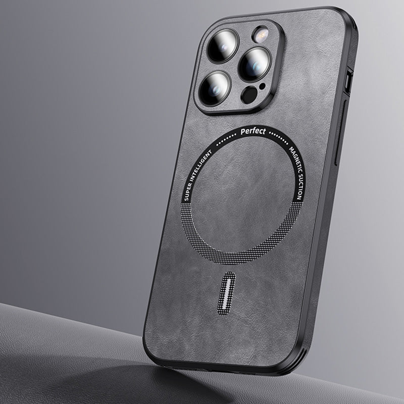 Luxury iPhone Case MagSafe Compatible Genuine Leather Shockproof Protective Cover Camera Lens Protection Magnetic Slim Design
