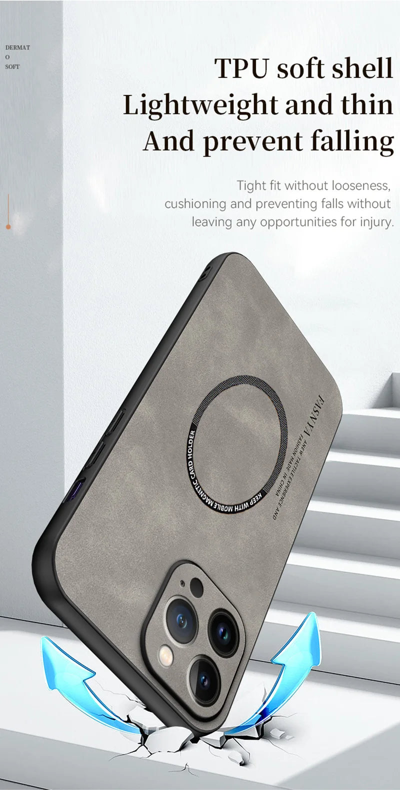 Luxury iPhone Case MagSafe Compatible Genuine Leather Shockproof Protective Cover Camera Lens Protection Magnetic Slim Design