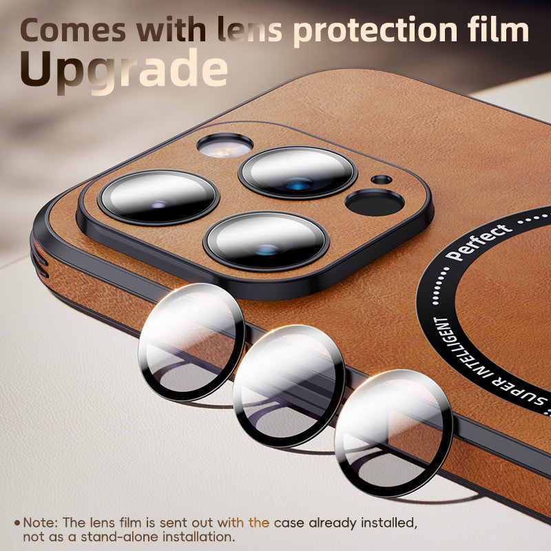 Luxury iPhone Case MagSafe Compatible Genuine Leather Shockproof Protective Cover Camera Lens Protection Magnetic Slim Design