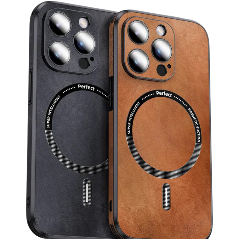 Luxury iPhone Case MagSafe Compatible Genuine Leather Shockproof Protective Cover Camera Lens Protection Magnetic Slim Design