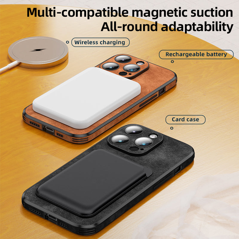 Luxury iPhone Case MagSafe Compatible Genuine Leather Shockproof Protective Cover Camera Lens Protection Slim Design