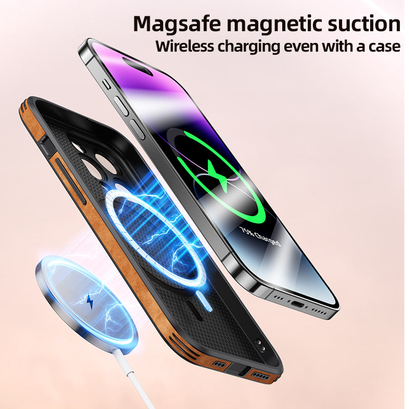 Luxury iPhone Case MagSafe Compatible Genuine Leather Shockproof Protective Cover Camera Lens Protection Slim Design