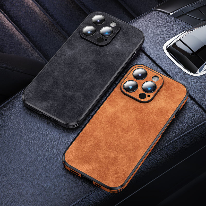 Luxury iPhone Case MagSafe Compatible Genuine Leather Shockproof Protective Cover Camera Lens Protection Slim Design