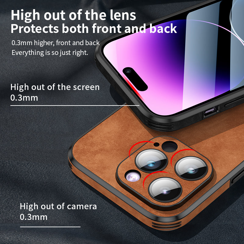 Luxury iPhone Case MagSafe Compatible Genuine Leather Shockproof Protective Cover Camera Lens Protection Slim Design