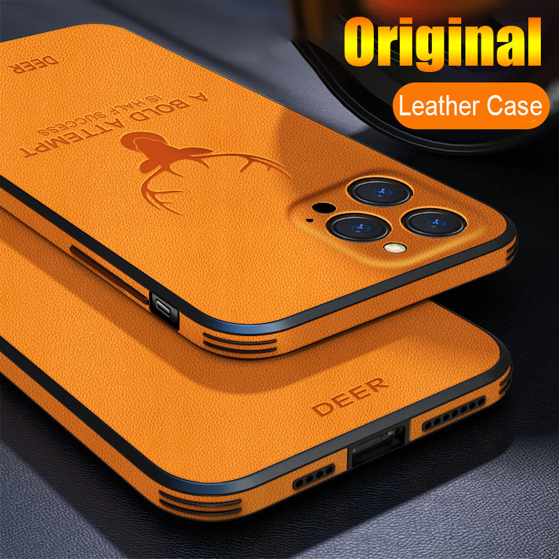 Luxury iPhone Case MagSafe Compatible Genuine Leather Vintage Texture Shockproof Protective Cover Camera Lens Protection Slim Design