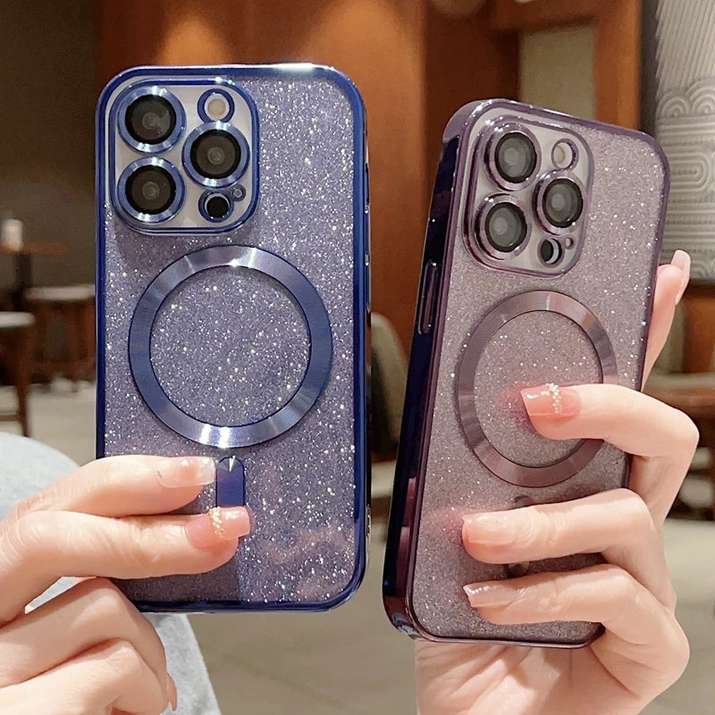Luxury iPhone Case MagSafe Compatible Gradient Glitter Crossbody Strap Shockproof TPU Protective Cover Camera Lens Protection Slim Design