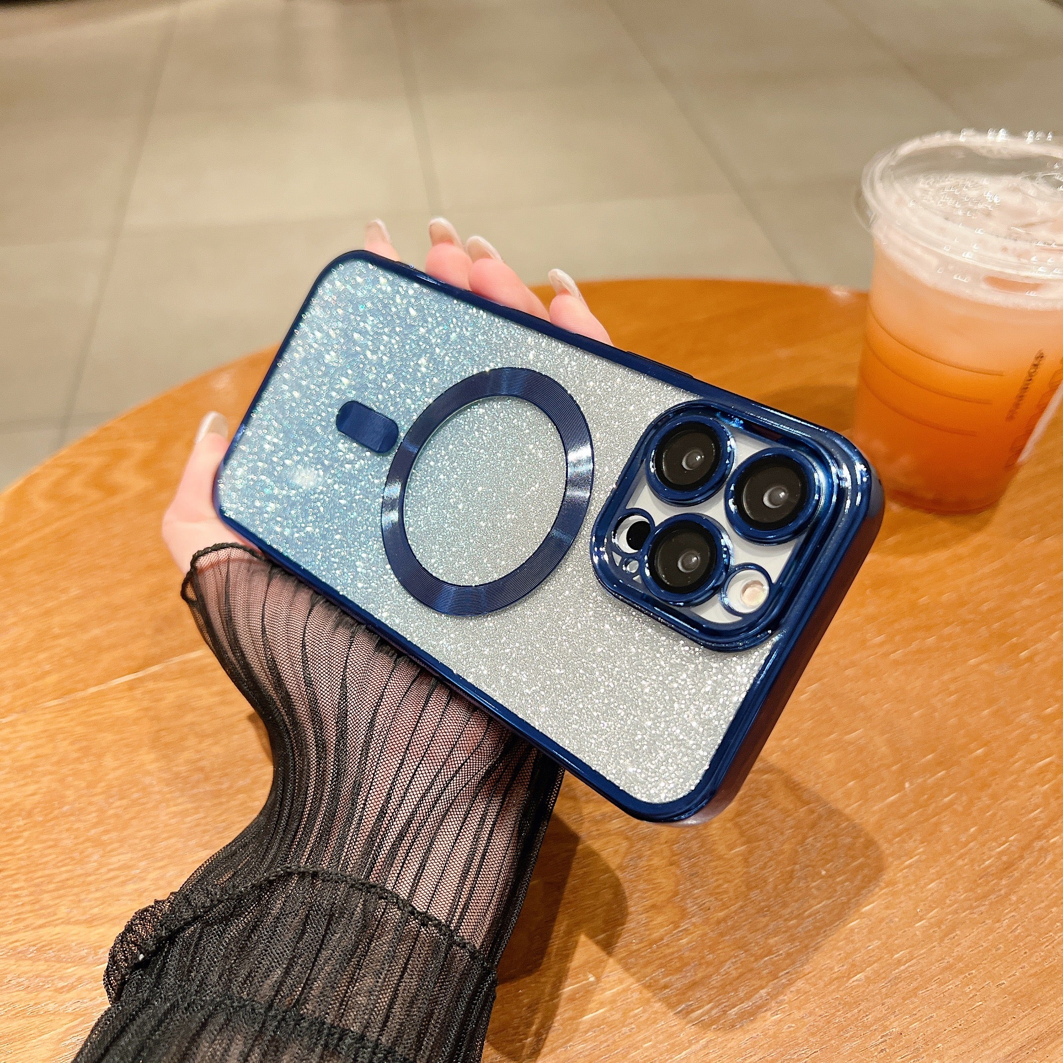 Luxury iPhone Case MagSafe Compatible Gradient Glitter Crossbody Strap Shockproof TPU Protective Cover Camera Lens Protection Slim Design