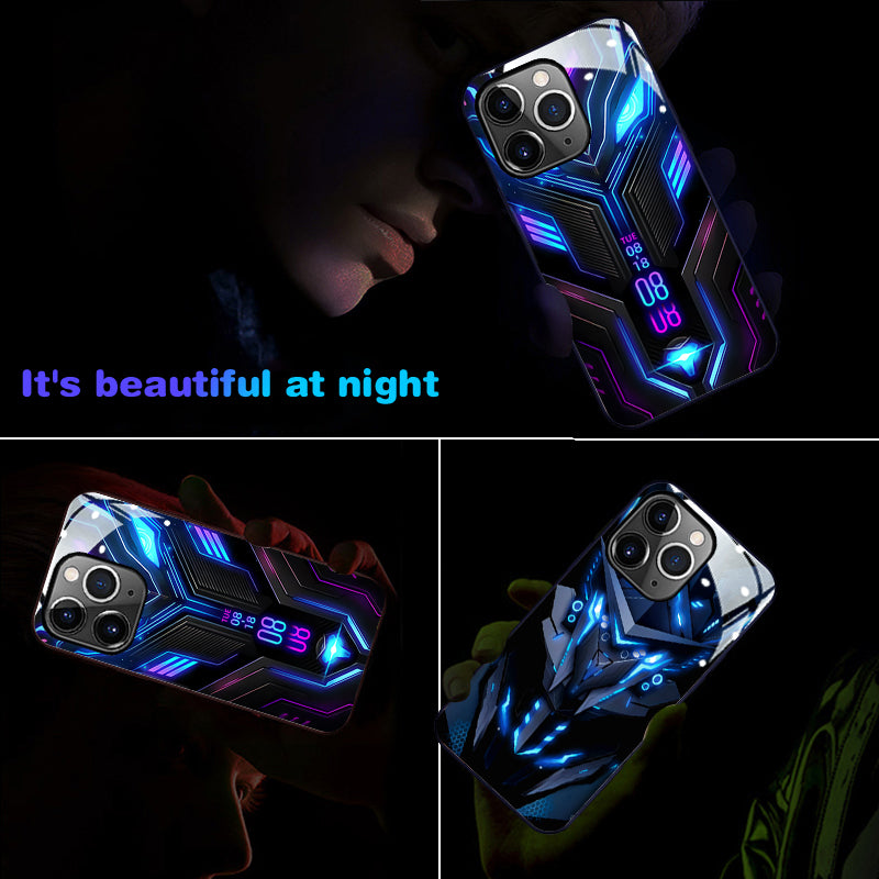 Luxury iPhone Case MagSafe Compatible LED Notification Light Shockproof Protective Cover Mecha Design Camera Lens Protection Ultra Thin