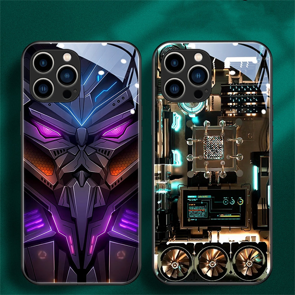 Luxury iPhone Case MagSafe Compatible LED Notification Light Shockproof Protective Cover Mecha Design Camera Lens Protection Ultra Thin