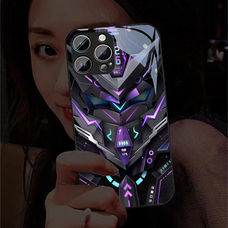 Luxury iPhone Case MagSafe Compatible LED Notification Light Shockproof Protective Cover Mecha Design Camera Lens Protection Ultra Thin
