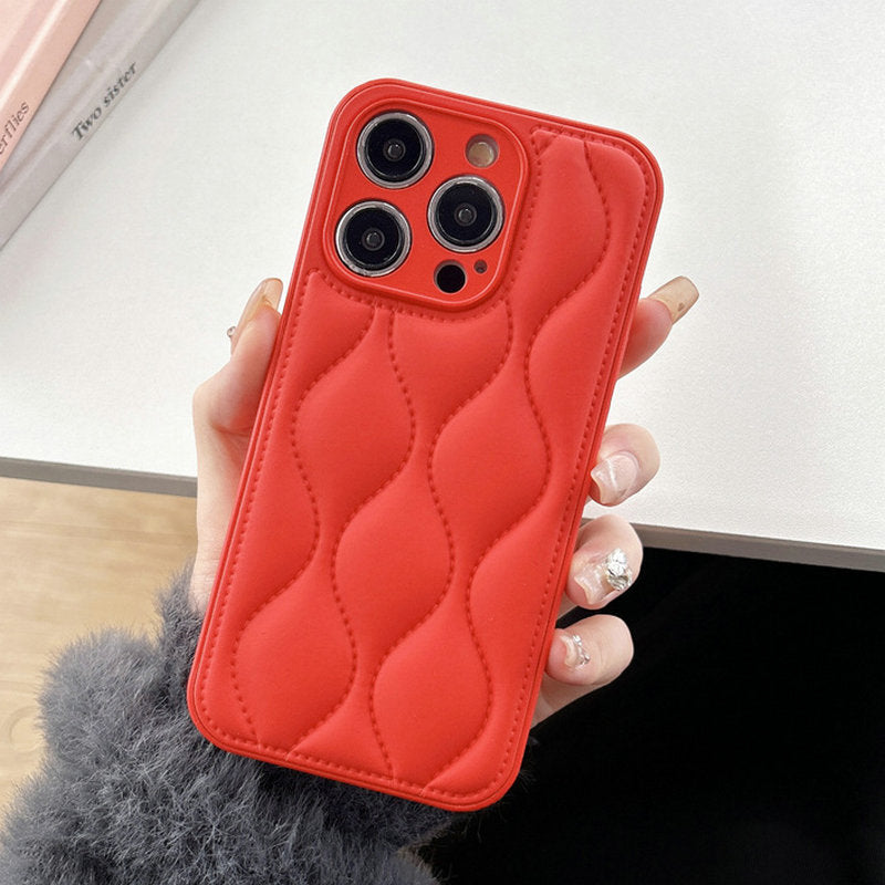 Luxury iPhone Case MagSafe Compatible Leather 3D Wave Texture Shockproof Protective Cover Silicone Bumper Camera Lens Protection Slim Design