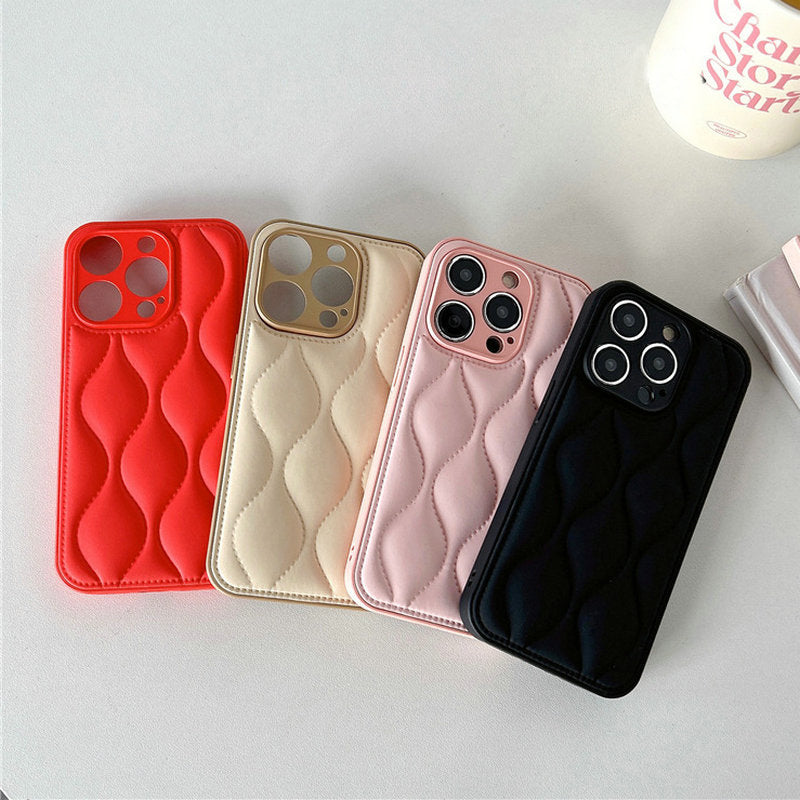 Luxury iPhone Case MagSafe Compatible Leather 3D Wave Texture Shockproof Protective Cover Silicone Bumper Camera Lens Protection Slim Design