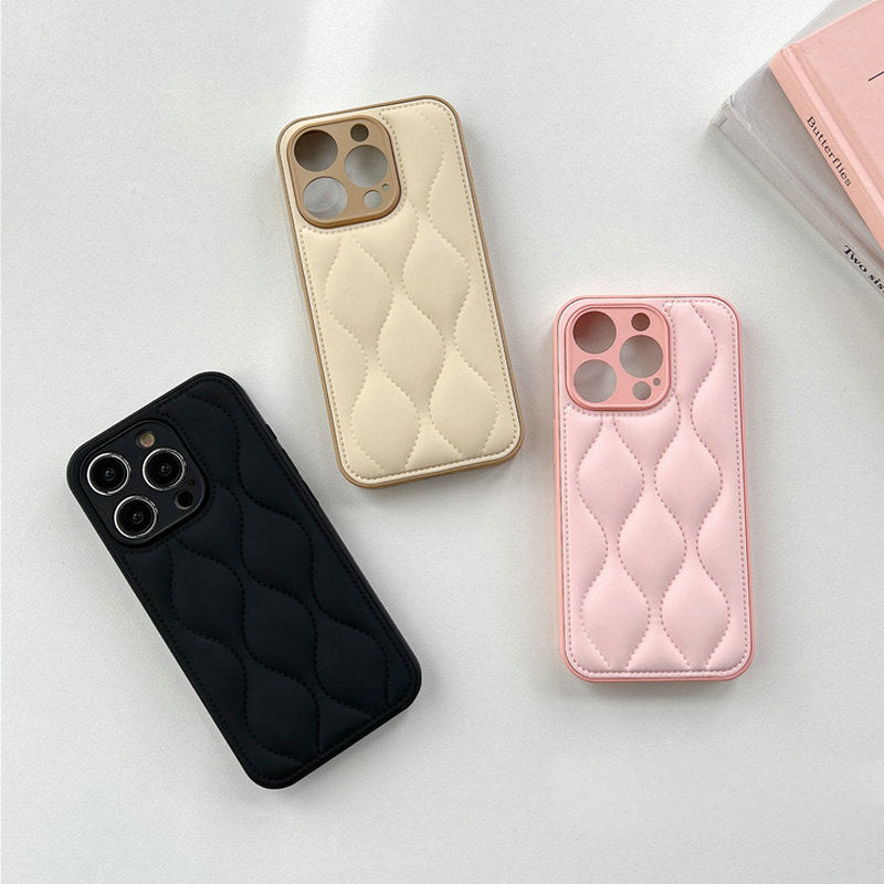 Luxury iPhone Case MagSafe Compatible Leather 3D Wave Texture Shockproof Protective Cover Silicone Bumper Camera Lens Protection Slim Design