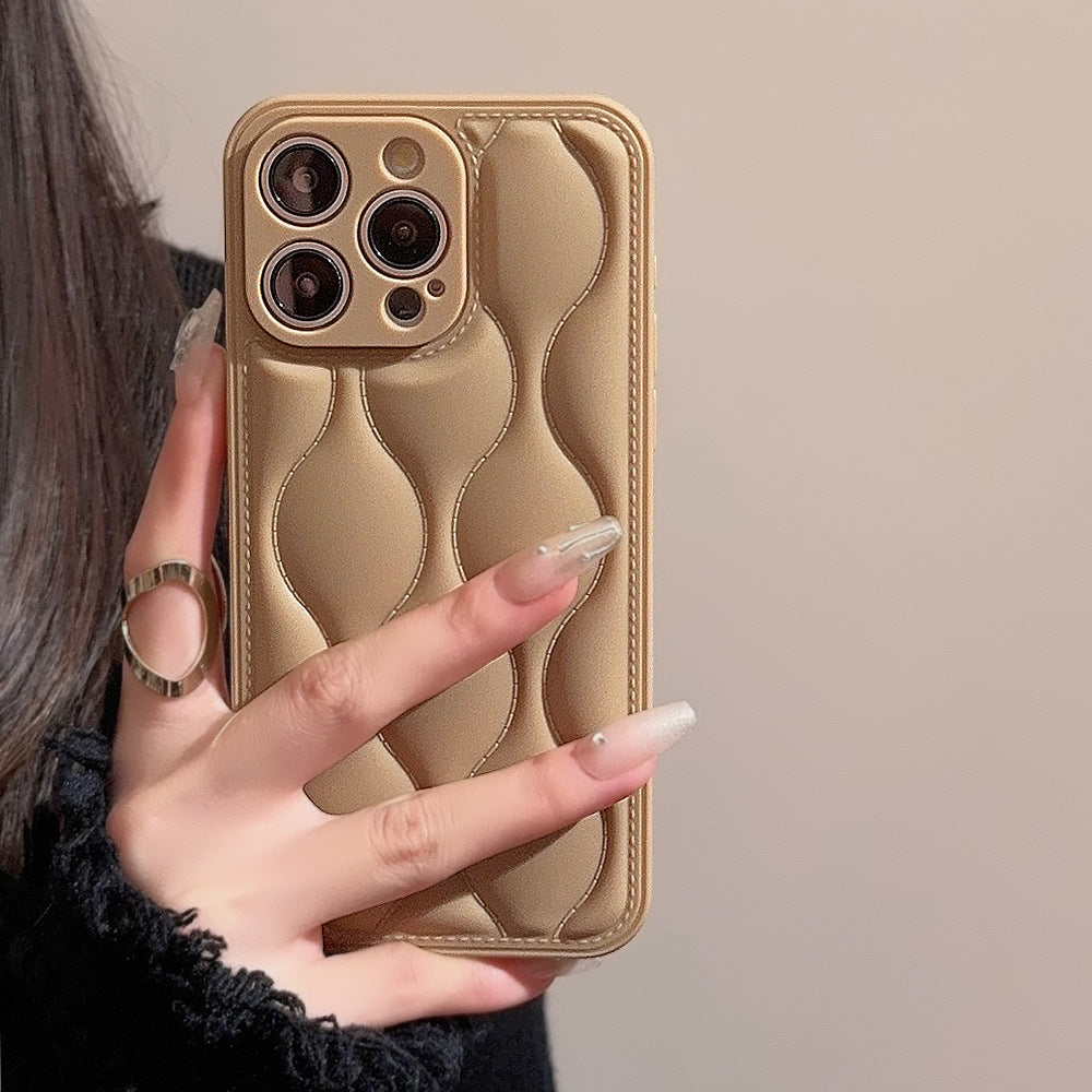 Luxury iPhone Case MagSafe Compatible Leather 3D Wave Texture Shockproof Protective Cover Silicone Bumper Camera Lens Protection Slim Design