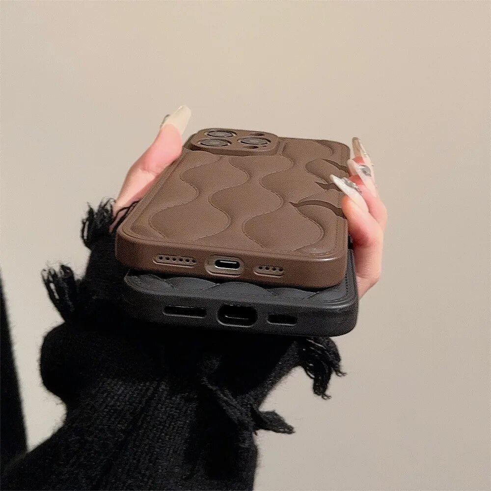 Luxury iPhone Case MagSafe Compatible Leather 3D Wave Texture Shockproof Protective Cover Silicone Bumper Camera Lens Protection Slim Design