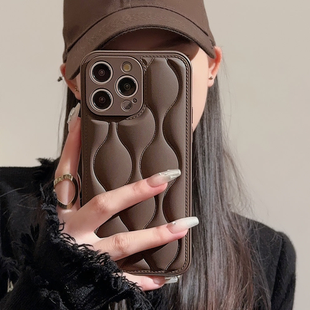 Luxury iPhone Case MagSafe Compatible Leather 3D Wave Texture Shockproof Protective Cover Silicone Bumper Camera Lens Protection Slim Design
