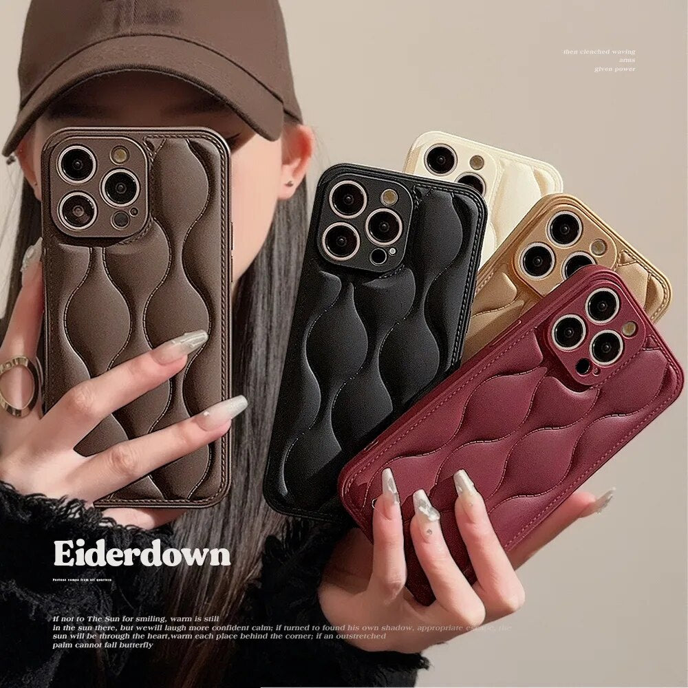 Luxury iPhone Case MagSafe Compatible Leather 3D Wave Texture Shockproof Protective Cover Silicone Bumper Camera Lens Protection Slim Design