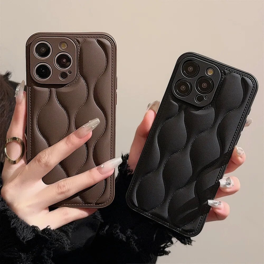 Luxury iPhone Case MagSafe Compatible Leather 3D Wave Texture Shockproof Protective Cover Silicone Bumper Camera Lens Protection Slim Design