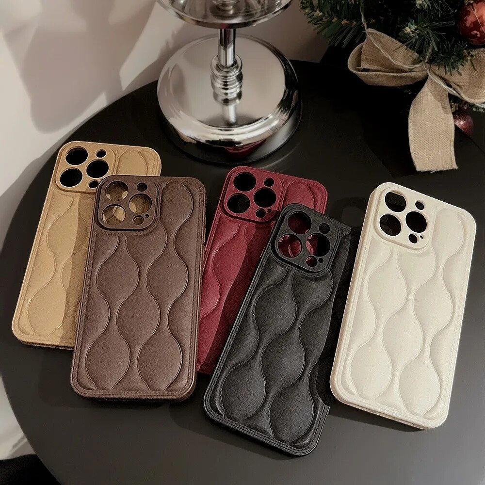 Luxury iPhone Case MagSafe Compatible Leather 3D Wave Texture Shockproof Protective Cover Silicone Bumper Camera Lens Protection Slim Design