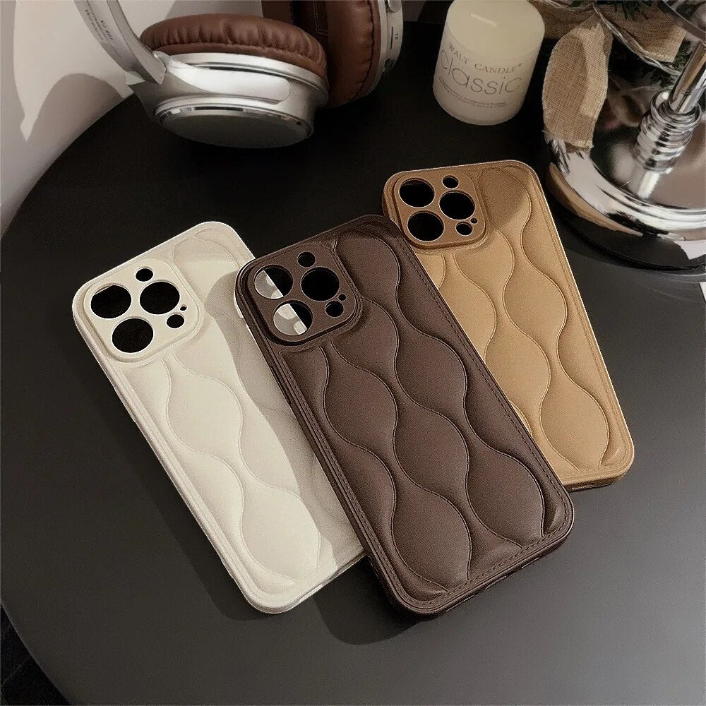 Luxury iPhone Case MagSafe Compatible Leather 3D Wave Texture Shockproof Protective Cover Silicone Bumper Camera Lens Protection Slim Design