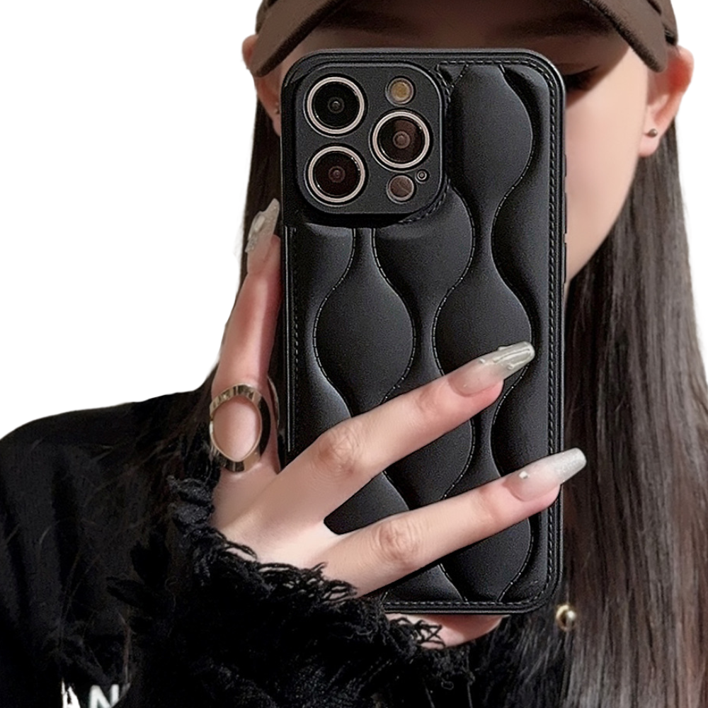 Luxury iPhone Case MagSafe Compatible Leather 3D Wave Texture Shockproof Protective Cover Silicone Bumper Camera Lens Protection Slim Design