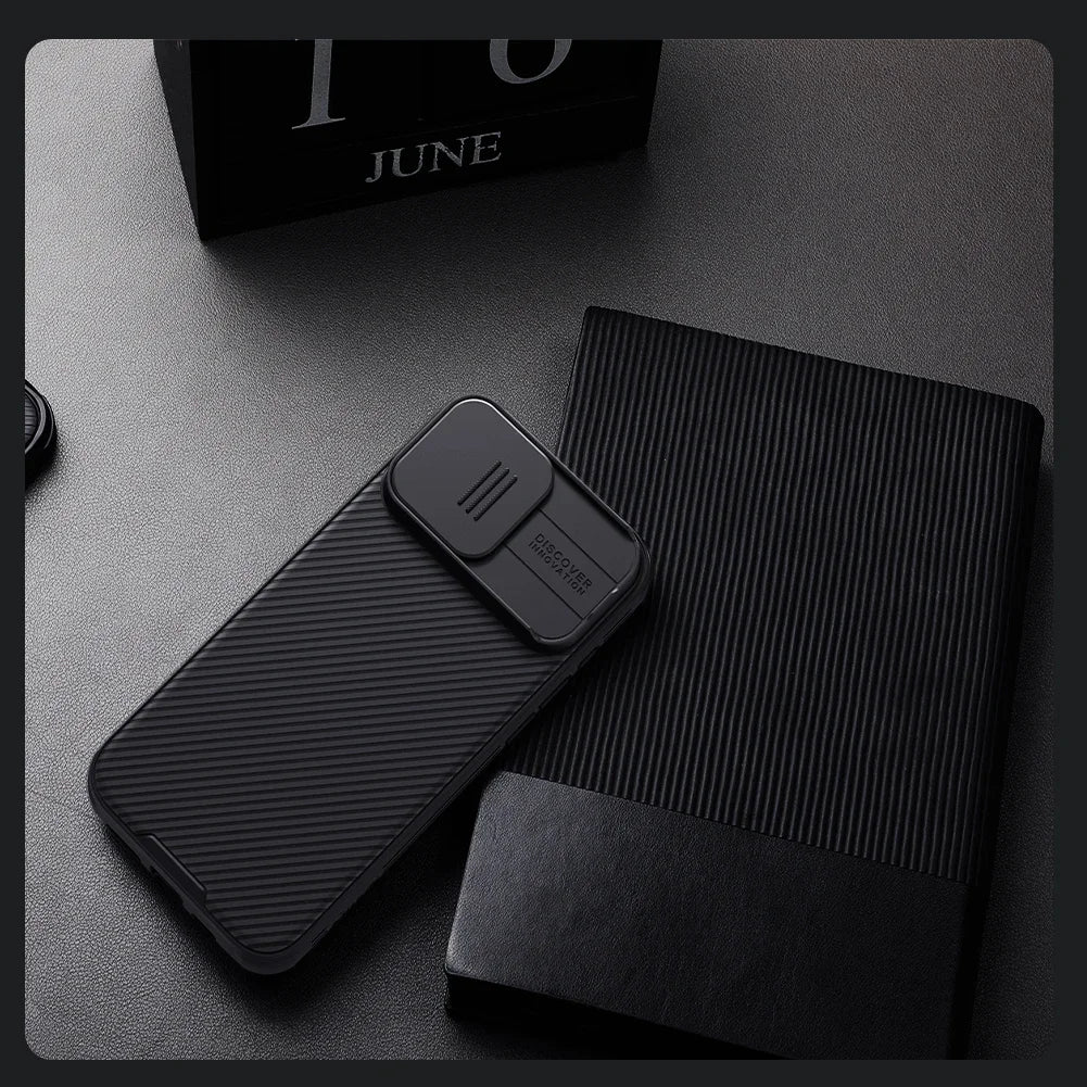 Luxury iPhone Case MagSafe Compatible Leather Texture Sliding Camera Cover Shockproof Protective Cover Camera Lens Protection Slim Design