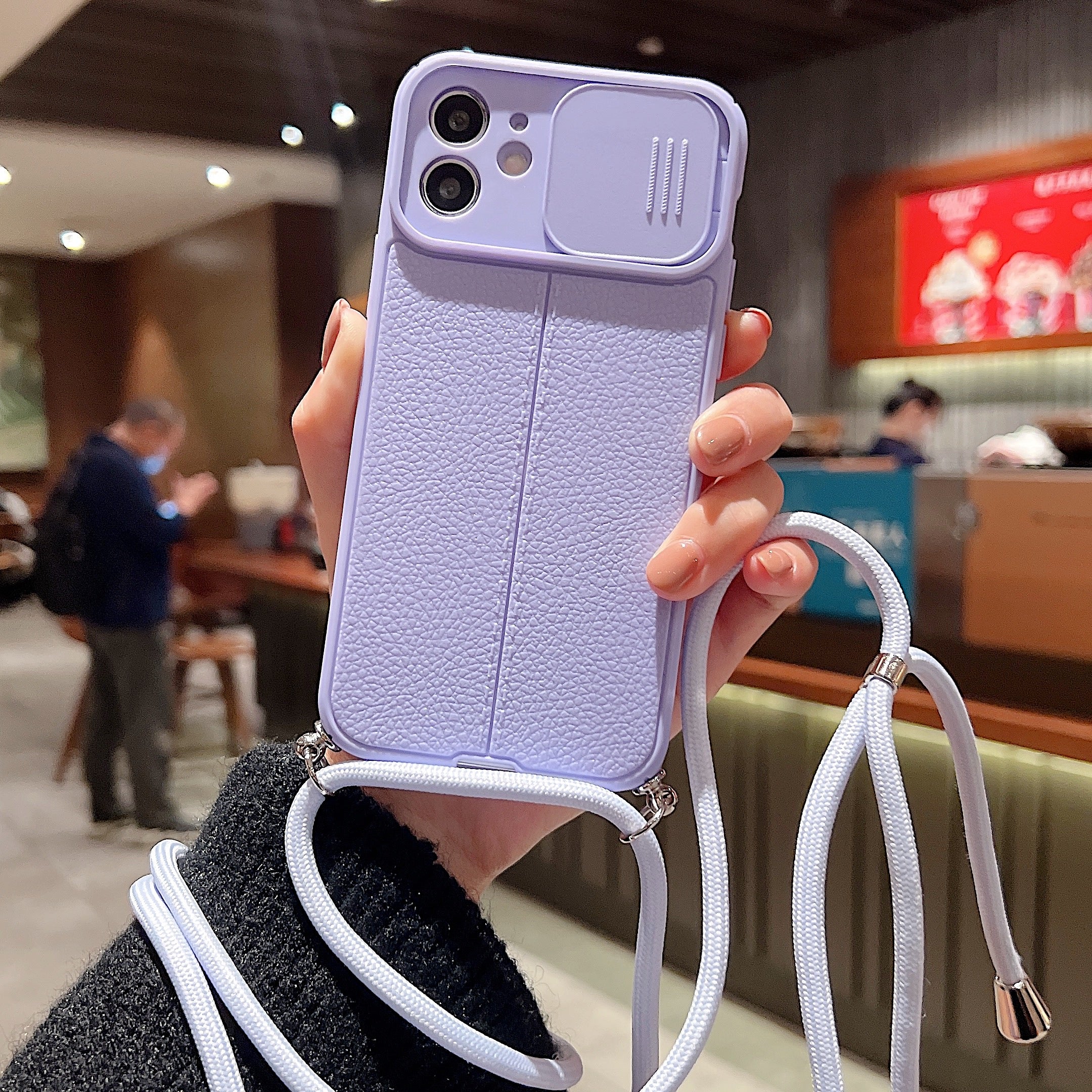 Luxury iPhone Case MagSafe Compatible Leather Texture Sliding Camera Cover Shockproof Protective Cover Camera Lens Protection Slim Design
