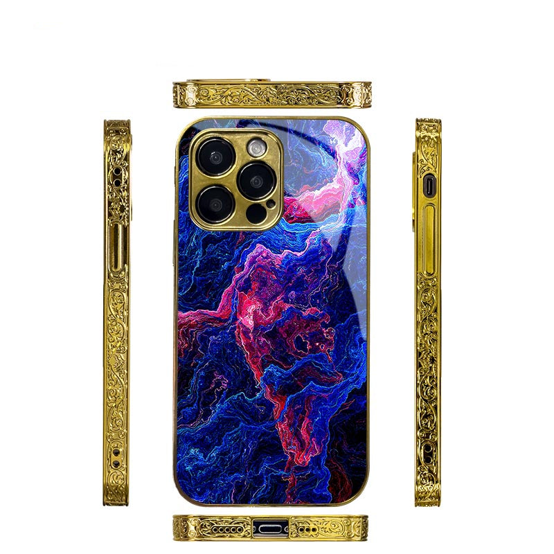 Luxury iPhone Case MagSafe Compatible Marble Texture Shockproof Protective Cover Gold Frame Design Camera Lens Protection Slim Profile
