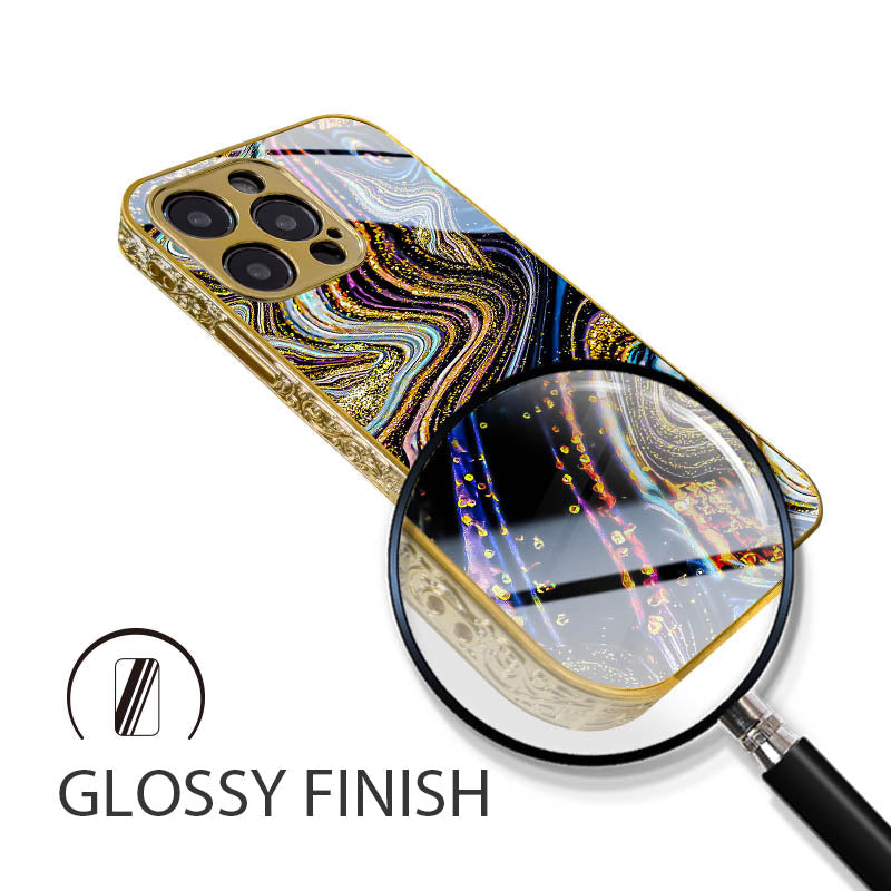 Luxury iPhone Case MagSafe Compatible Marble Texture Shockproof Protective Cover Gold Frame Design Camera Lens Protection Slim Profile
