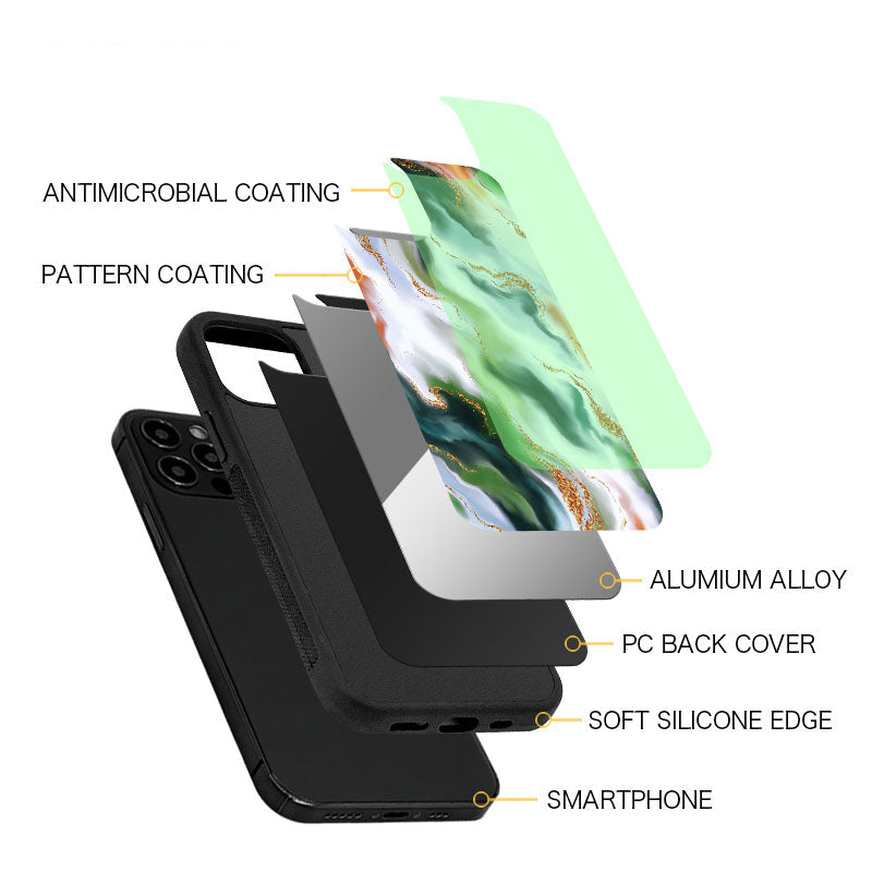 Luxury iPhone Case MagSafe Compatible Marble Texture Shockproof Protective Cover Gold Frame Design Camera Lens Protection Slim Profile