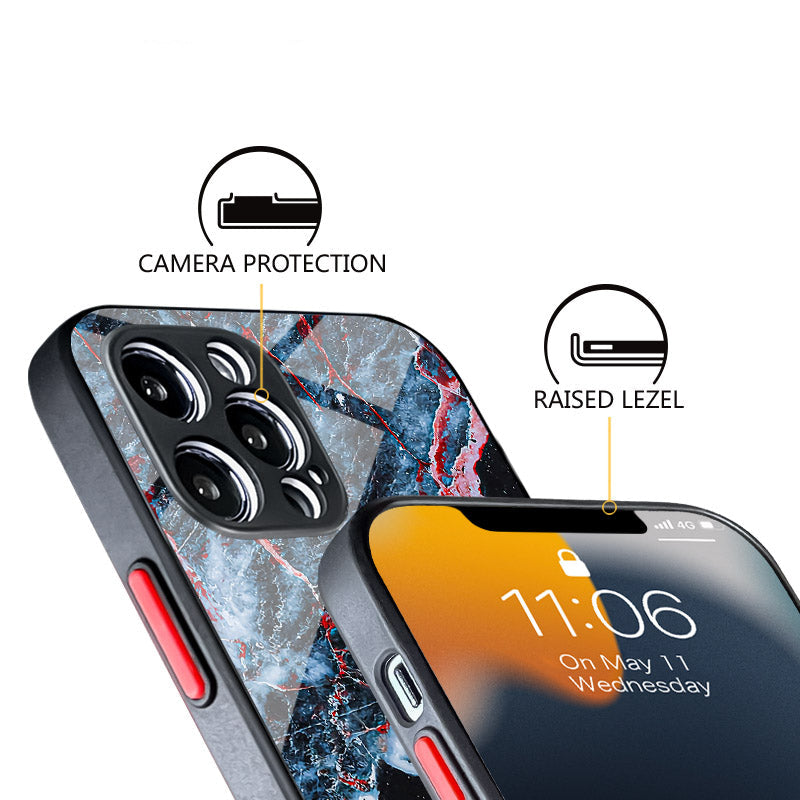 Luxury iPhone Case MagSafe Compatible Marble Texture Shockproof Protective Cover Gold Frame Design Camera Lens Protection Slim Profile