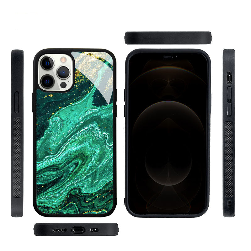 Luxury iPhone Case MagSafe Compatible Marble Texture Shockproof Protective Cover Gold Frame Design Camera Lens Protection Slim Profile