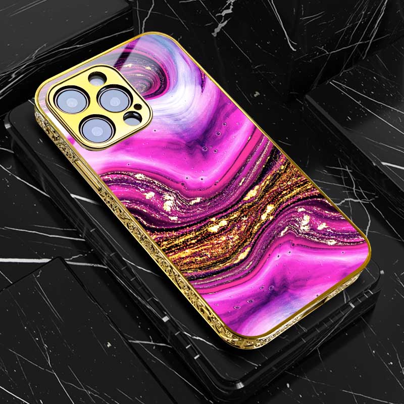 Luxury iPhone Case MagSafe Compatible Marble Texture Shockproof Protective Cover Gold Frame Design Camera Lens Protection Slim Profile