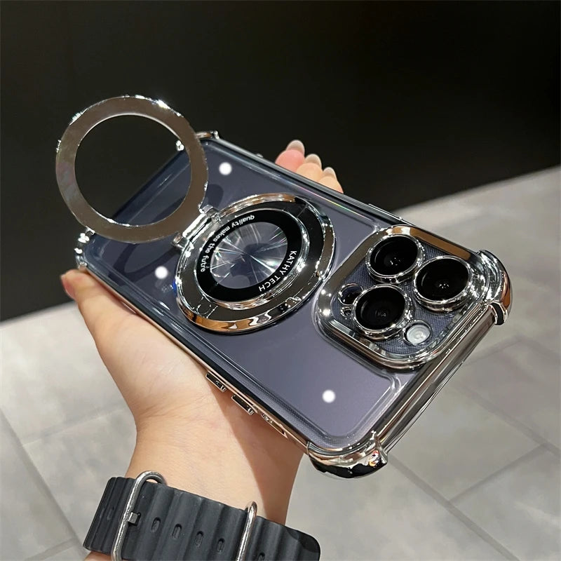 Luxury iPhone Case MagSafe Compatible Matte Ring Stand Shockproof Protective Cover Hard PC Camera Lens Protection Ultra Thin Slim Design