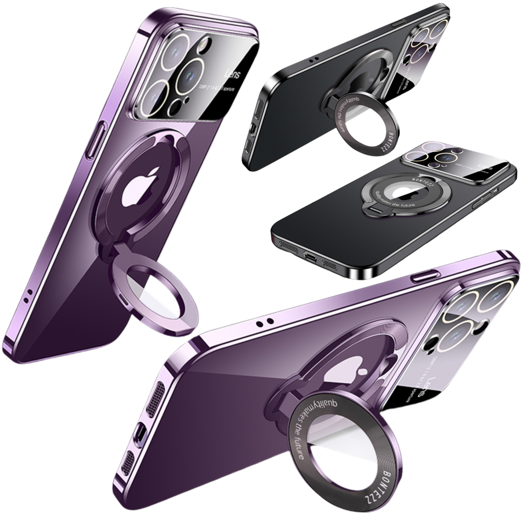 Luxury iPhone Case MagSafe Compatible Matte Ring Stand Shockproof Protective Cover Hard PC Camera Lens Protection Ultra Thin Slim Design